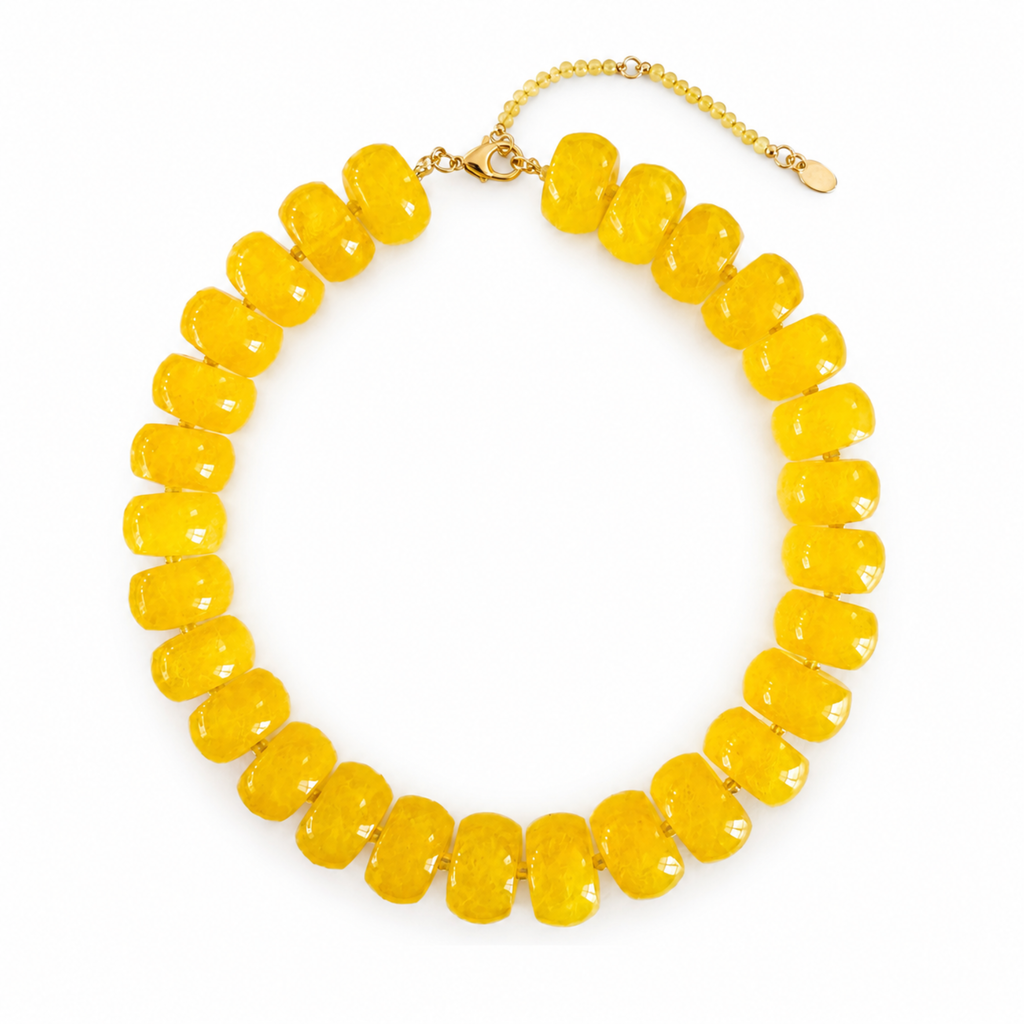 Chunky Resin & Natural Stone Bead Necklace: Honey Caramel