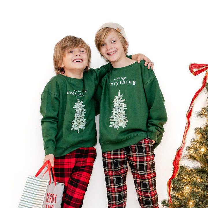 Merry Everything | Kids Christmas Sweatshirt: Brown / 5/6