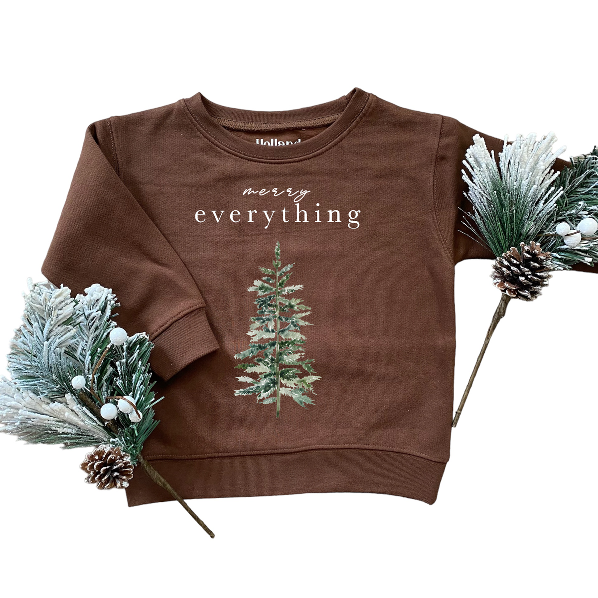 Merry Everything | Kids Christmas Sweatshirt: Brown / 4/5