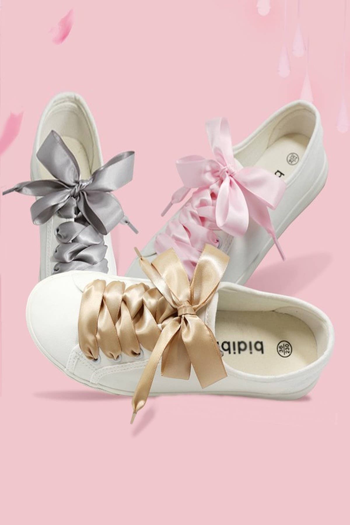 SILK SATIN RIBBON BOW PAIR SHOE LACES | 40SD108: Gold