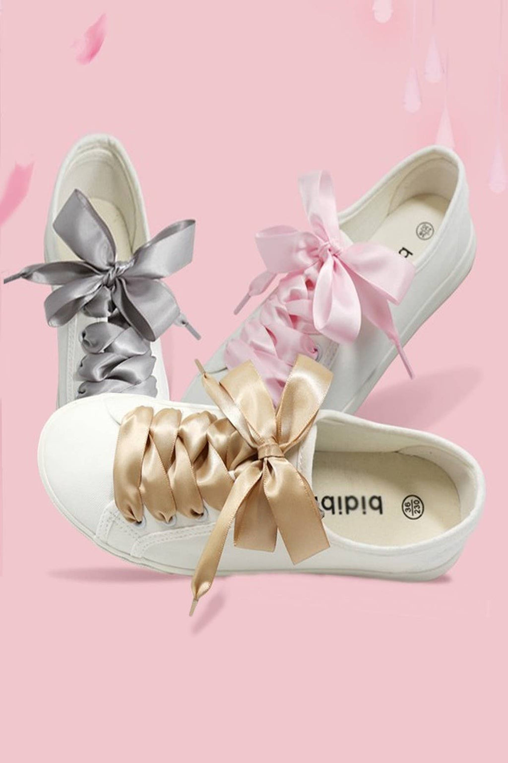 SILK SATIN RIBBON BOW PAIR SHOE LACES | 40SD108: Pink