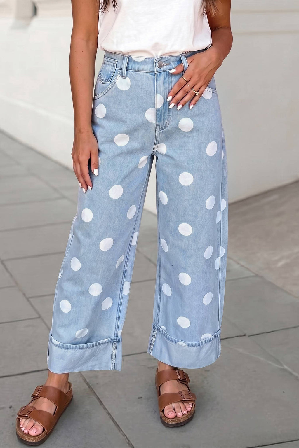 Casual Polka Dot Ankle Length Regular Jeans | 4-16: Sky Blue / 6