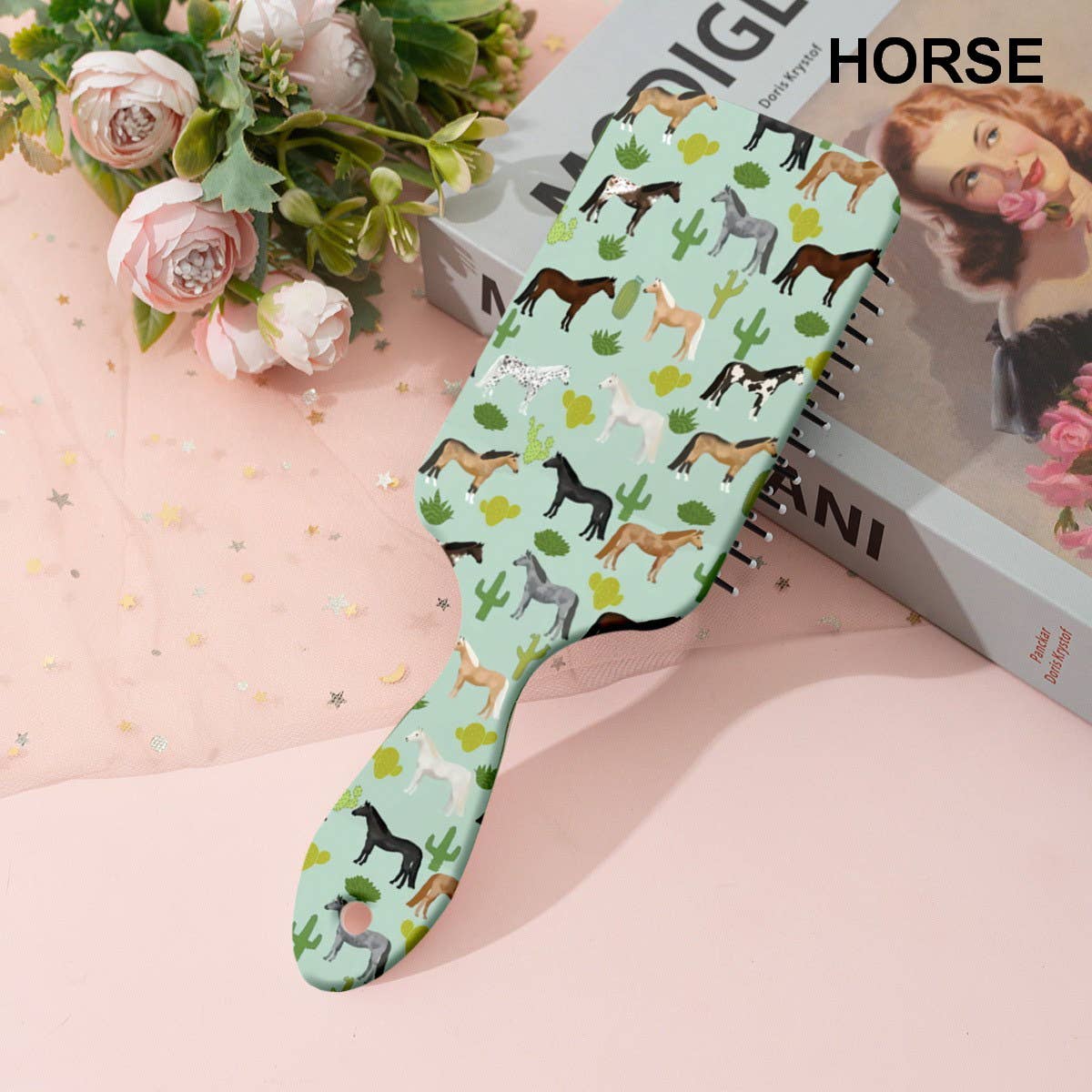 LARGE DETANGLE PADDLE HAIR BRUSH COMB | 40HC100: FLOWER E