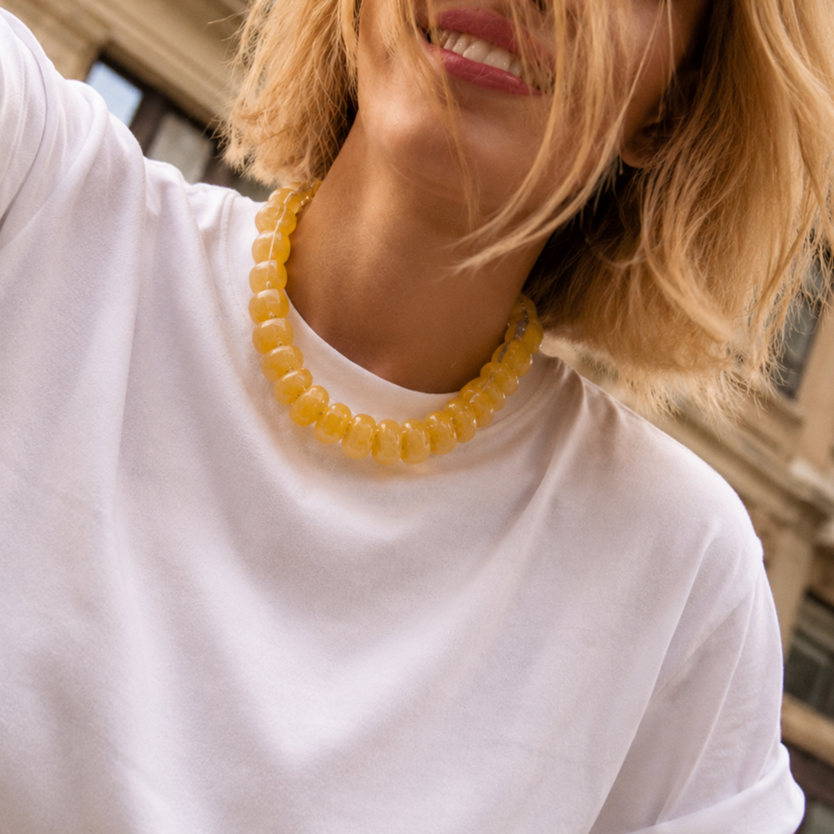 Chunky Resin & Natural Stone Bead Necklace: Honey Caramel