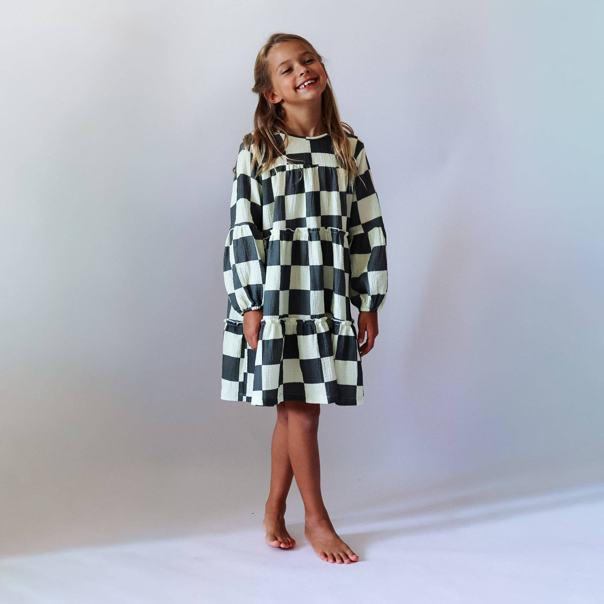 CLEMENTINE DRESS | CHECKERED CHARCOAL | GIRLS: CHECKERED CHARCOAL / 3Y