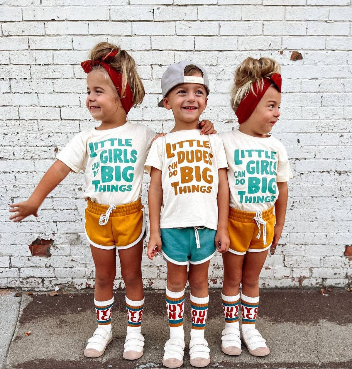 LITTLE DUDES CAN DO BIG THINGS in caramel | OVERSIZED | Kids Tee: OVERSIZED / 2/3Y / WHITE