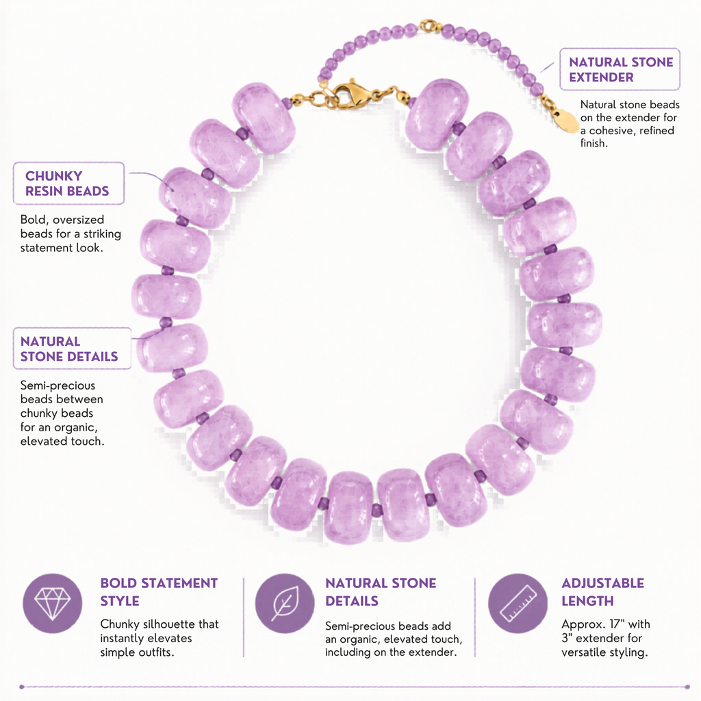 Chunky Resin & Natural Stone Bead Necklace: Honey Caramel