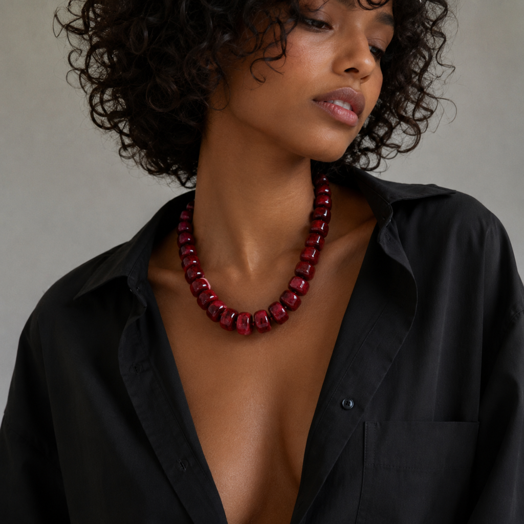 Chunky Resin & Natural Stone Bead Necklace: Honey Caramel