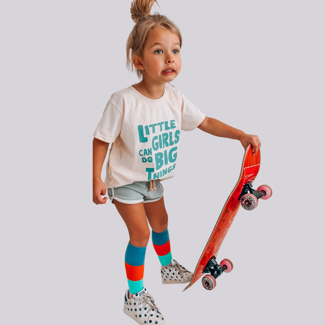 LITTLE GIRLS CAN DO BIG THINGS in sage | OVERSIZED | Kids Tee: OVERSIZED / 2/3Y / WHITE
