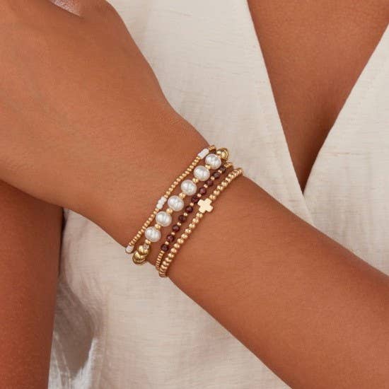 MULTI BALL PEARL CHAIN STRETCH BRACELET | 40B5183: AMETHYST