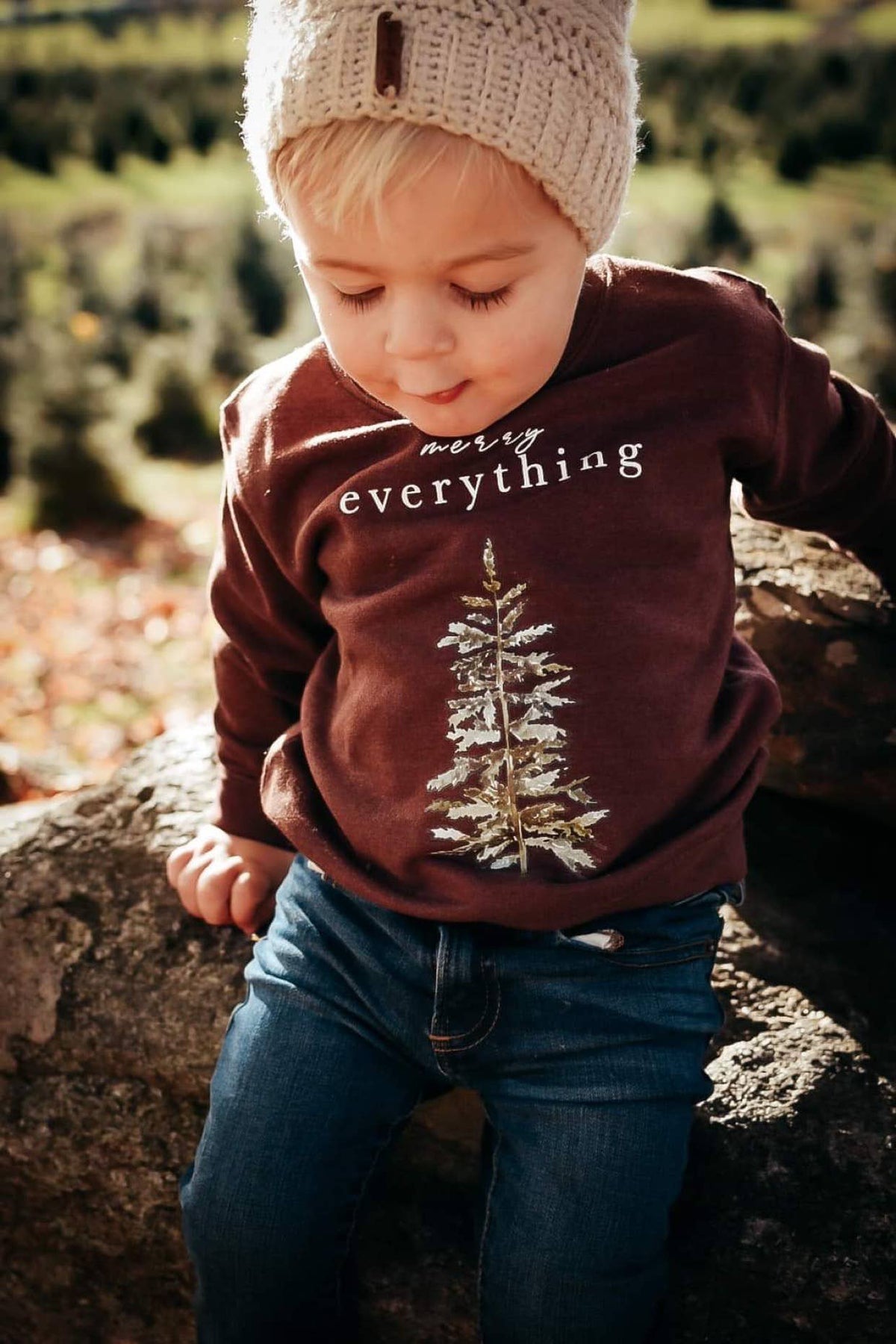 Merry Everything | Kids Christmas Sweatshirt: Brown / 5/6