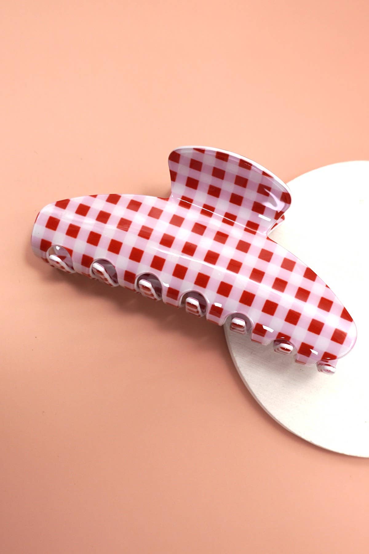 JUMBO STRIPE PLAID OVAL HAIR CLAW CLIPS | 40H1020: PLAID RED