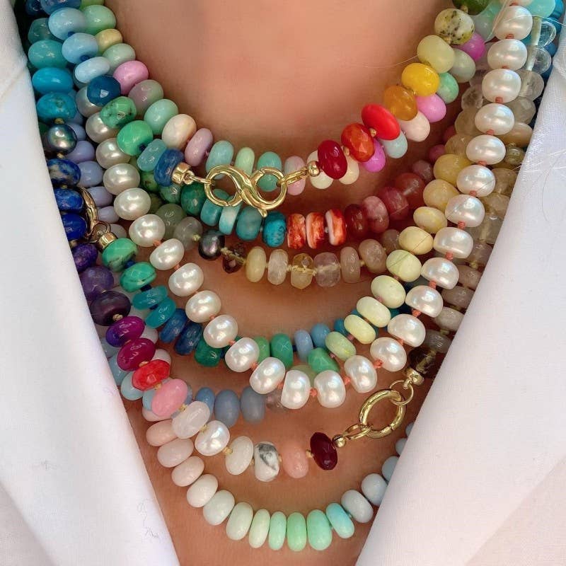 Natural Stone Semi-Precious Glass Mixed Necklace | 40NK9659: B