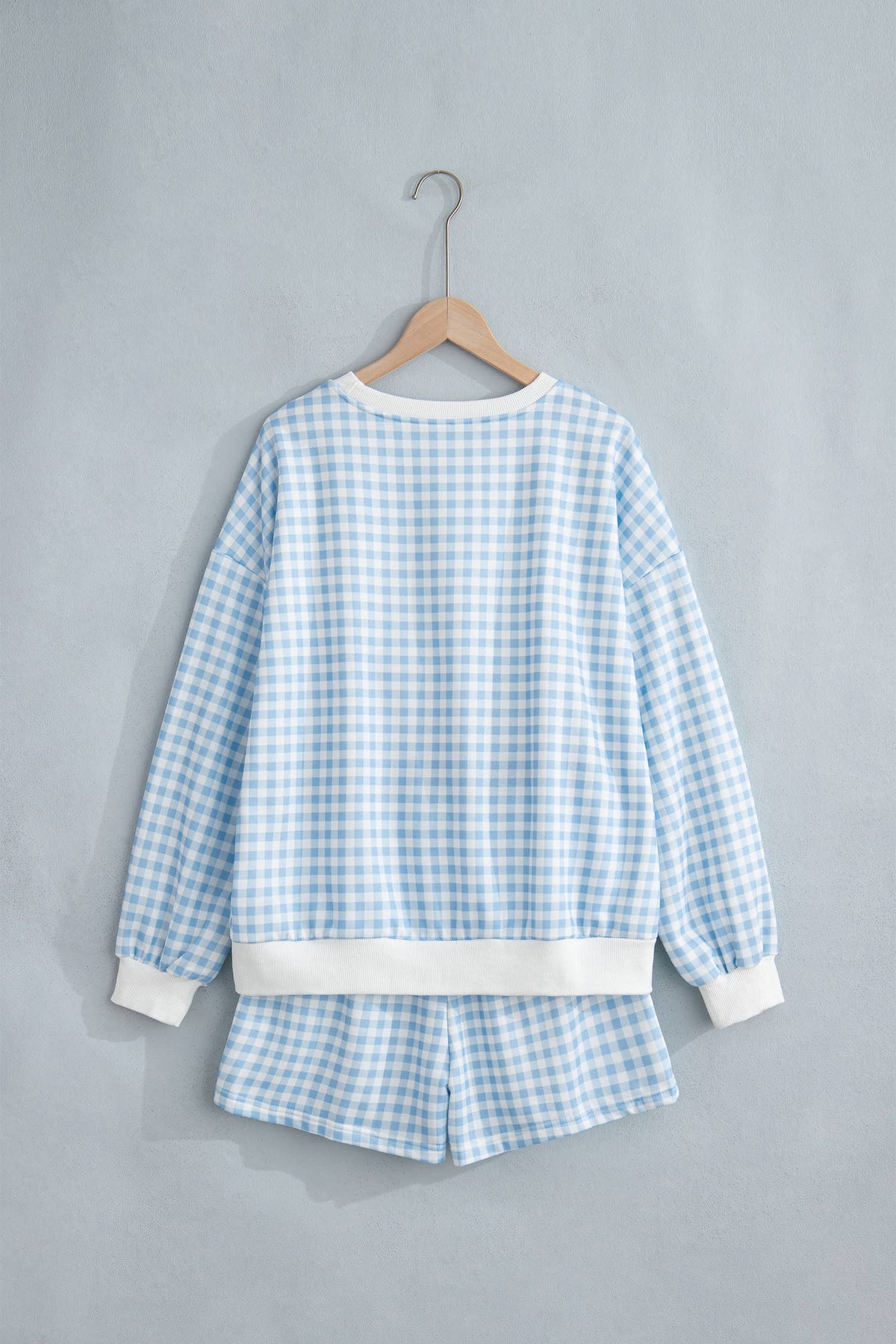 LAS Plaid Baggy Drawstring Casual Shorts Set (S-4X): Sky Blue / L
