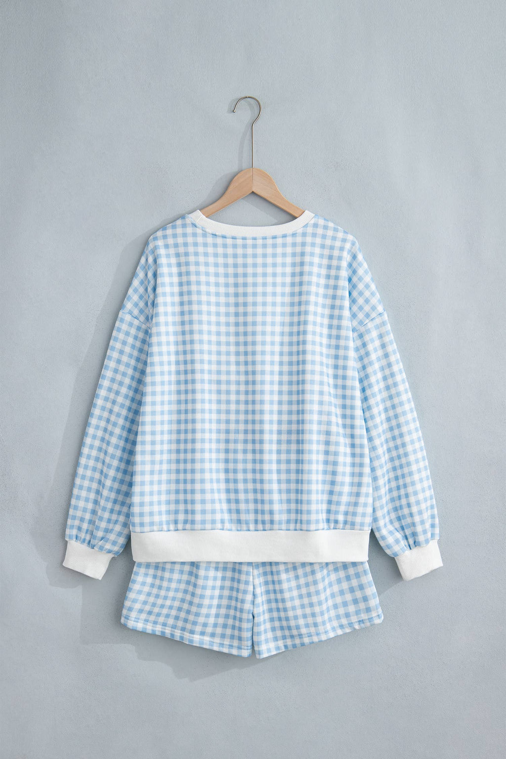 LAS Plaid Baggy Drawstring Casual Shorts Set (S-4X): Sky Blue / M
