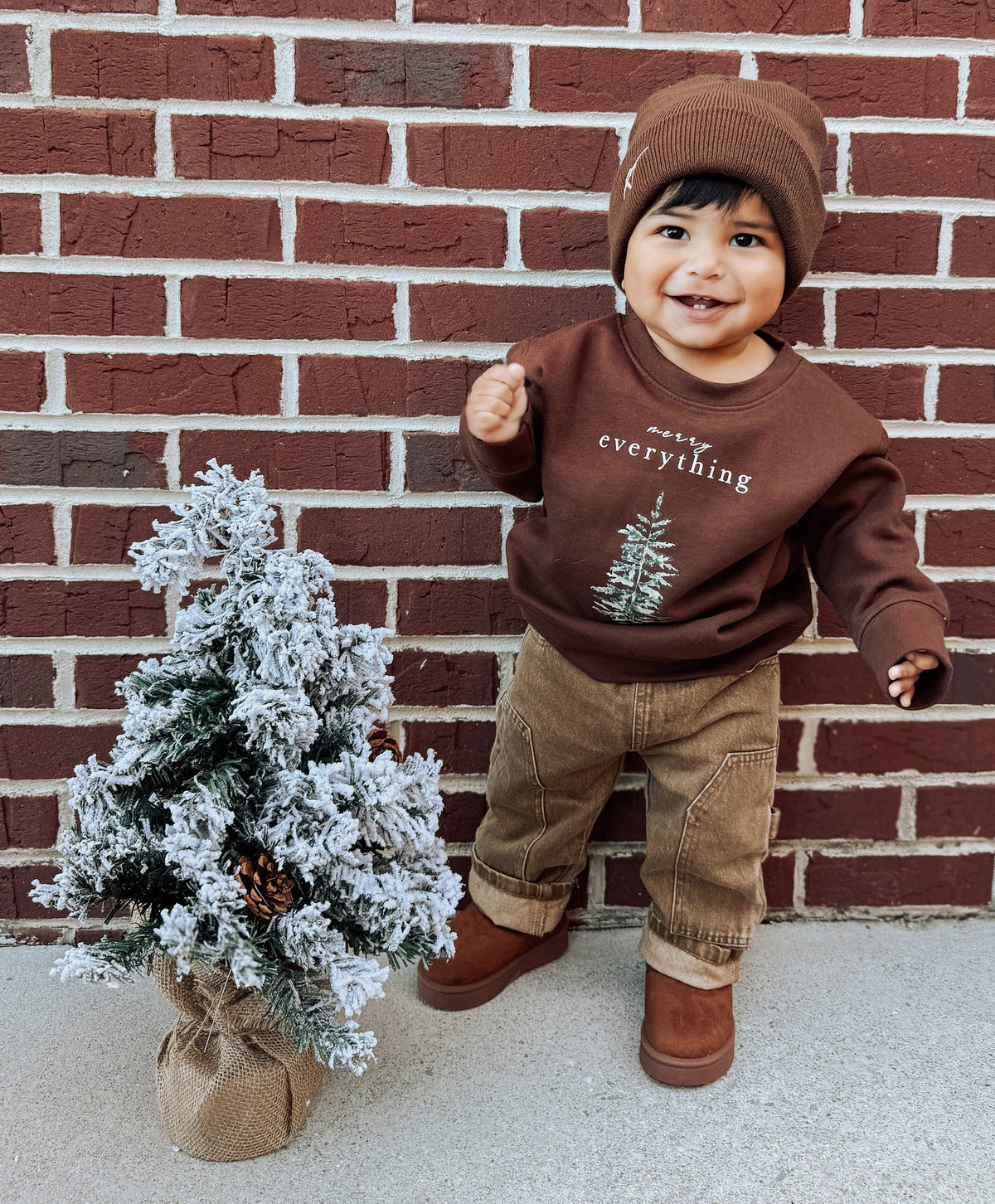 Merry Everything | Kids Christmas Sweatshirt: Brown / 5/6