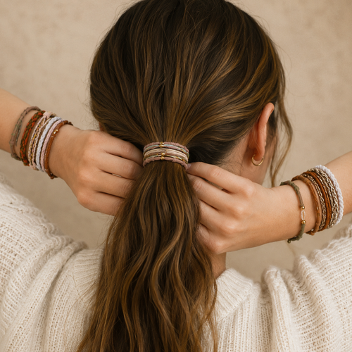 Boho Multi-Style Hair Tie Bracelet Set | 91H51035: Tan