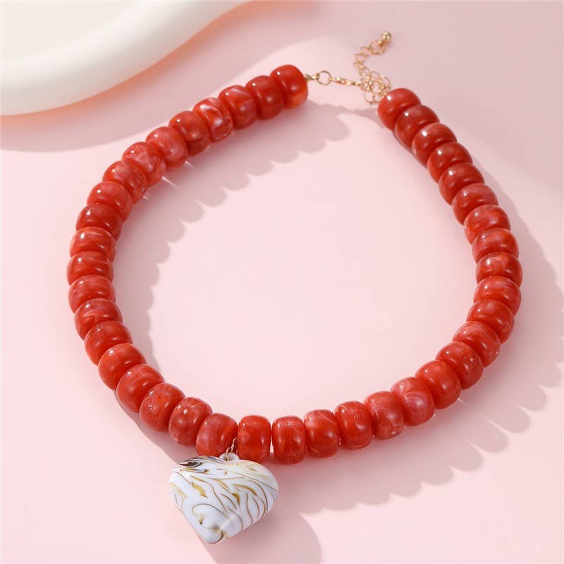 Heart Pendant Resin Beaded Necklaces | 40NK9701: BROWN