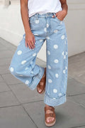 Casual Polka Dot Ankle Length Regular Jeans | 4-16: Sky Blue / 6