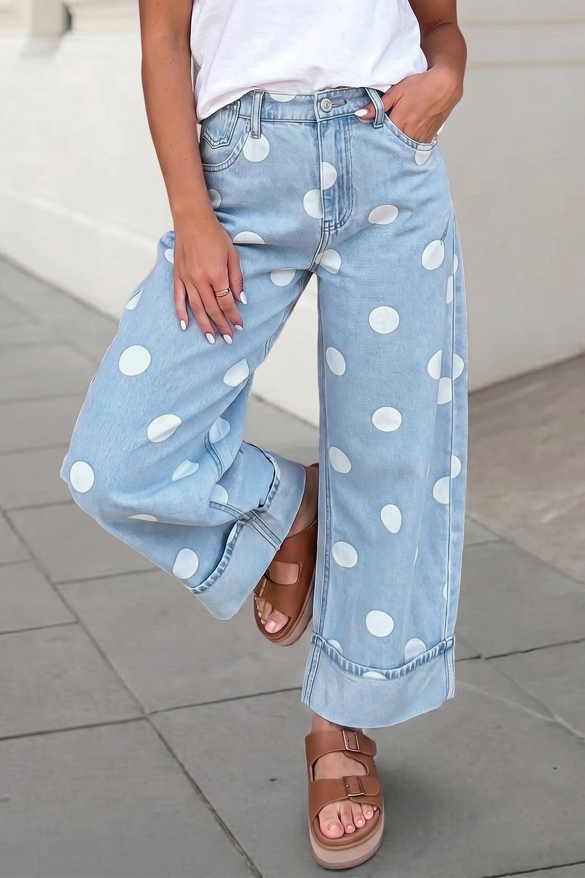 Casual Polka Dot Ankle Length Regular Jeans | 4-16: Sky Blue / 6