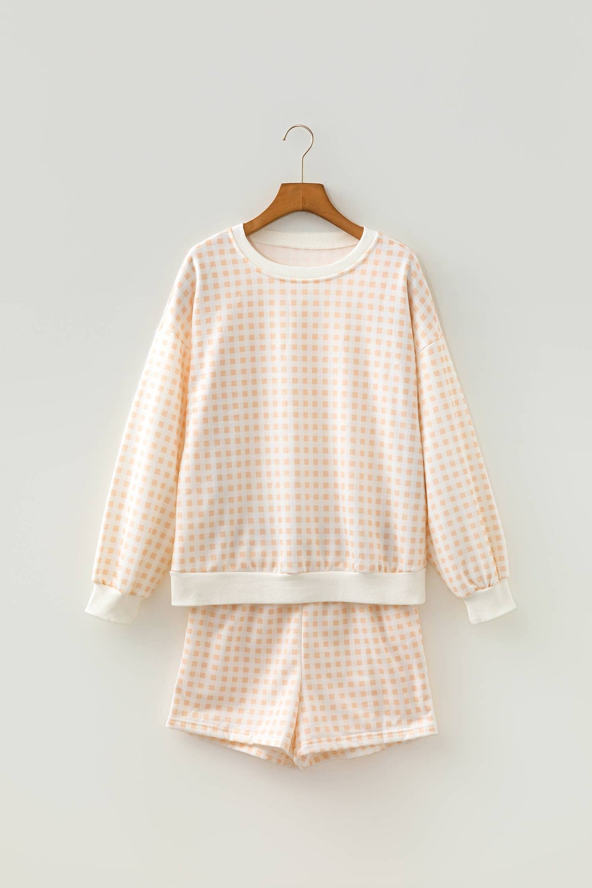 LAS Plaid Baggy Drawstring Casual Shorts Set (S-4X): Sky Blue / L