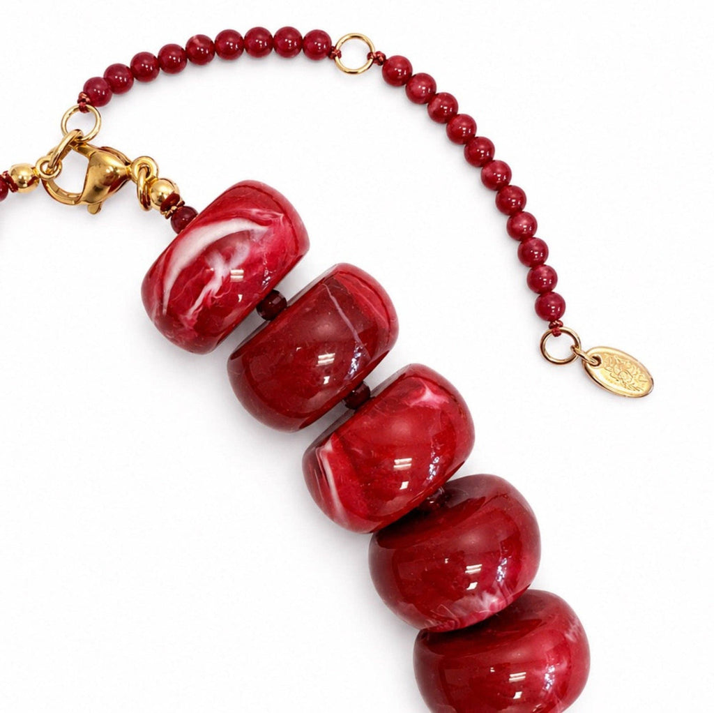 Chunky Resin & Natural Stone Bead Necklace: Honey Caramel