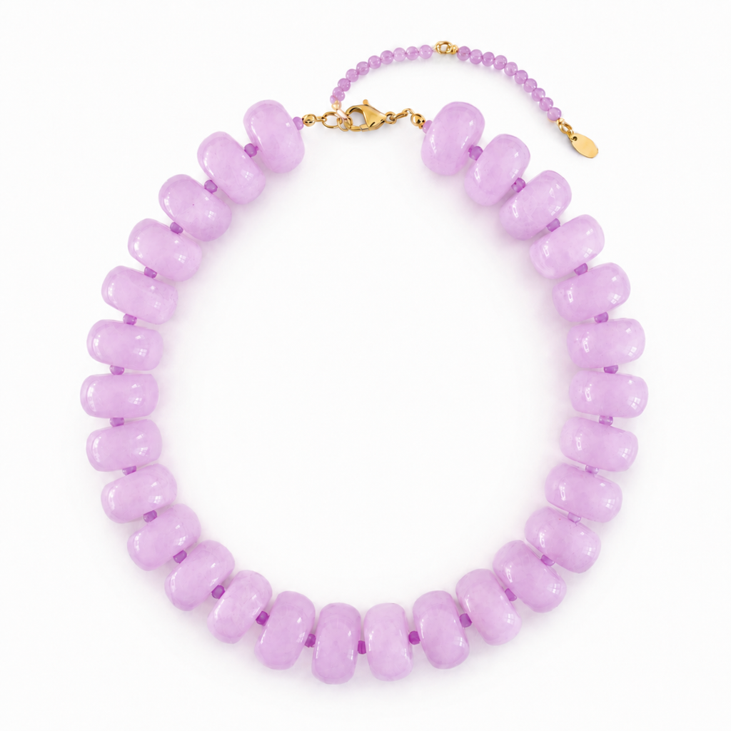 Chunky Resin & Natural Stone Bead Necklace: Honey Caramel