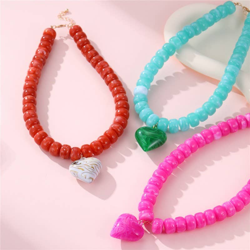 Heart Pendant Resin Beaded Necklaces | 40NK9701: BROWN