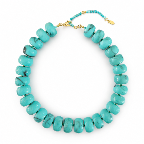 Chunky Resin & Natural Stone Bead Necklace: Honey Caramel