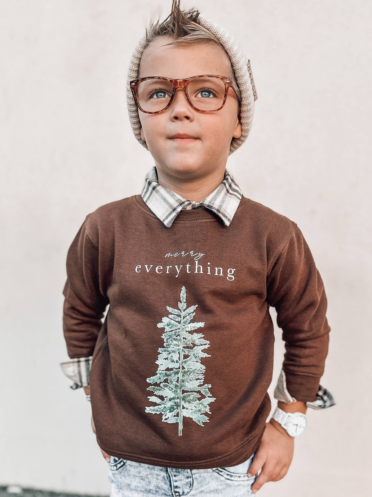 Merry Everything | Kids Christmas Sweatshirt: Brown / 5/6