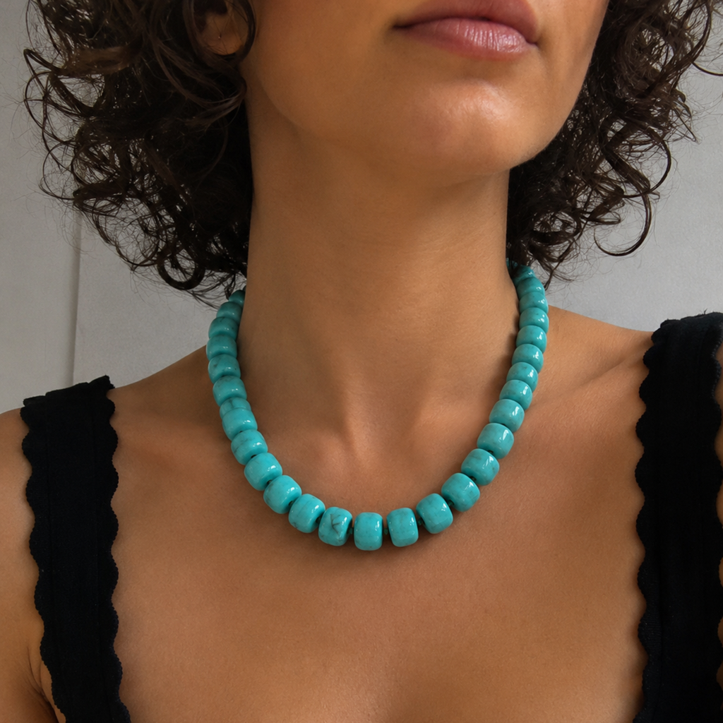 Chunky Resin & Natural Stone Bead Necklace: Honey Caramel
