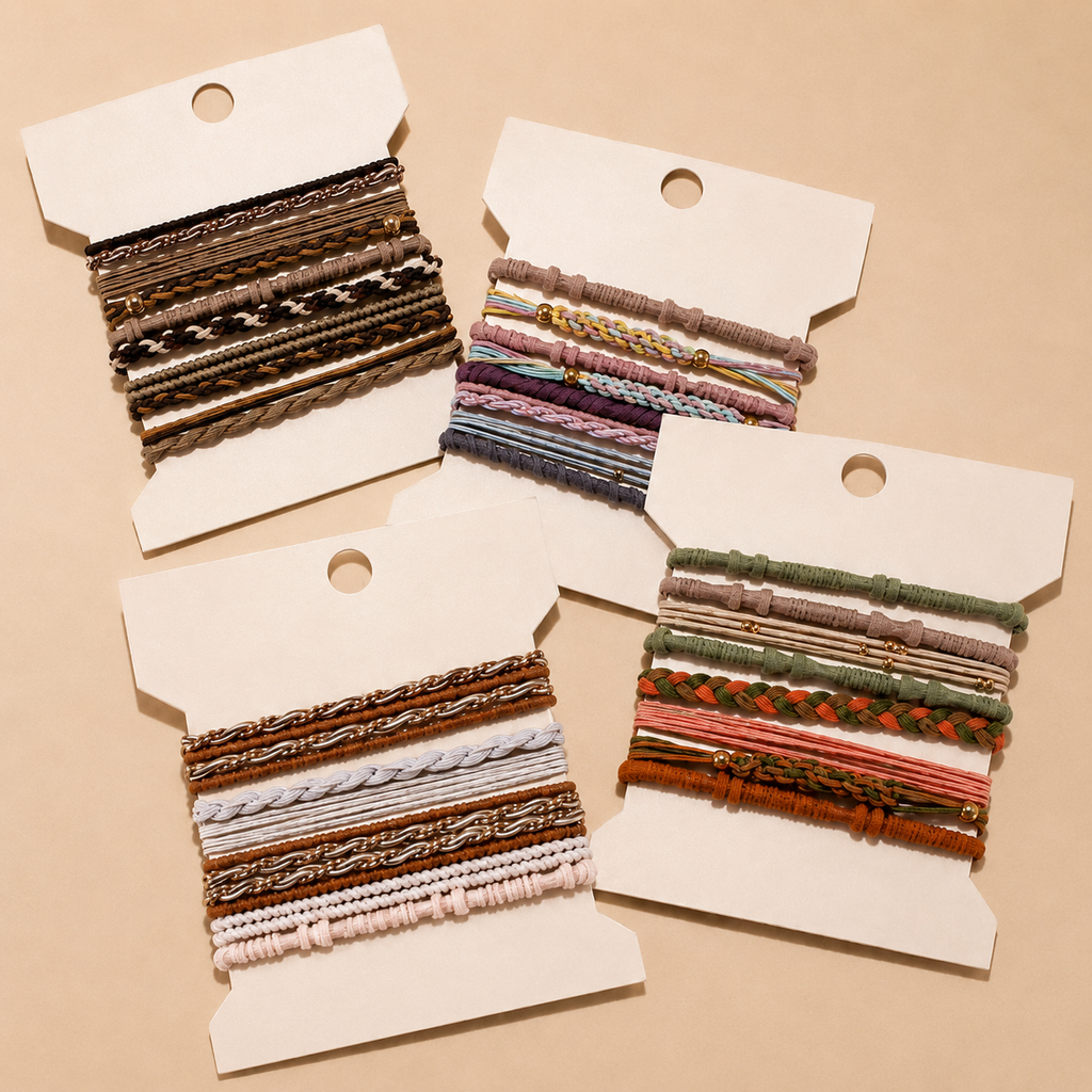 Boho Multi-Style Hair Tie Bracelet Set | 91H51035: Tan