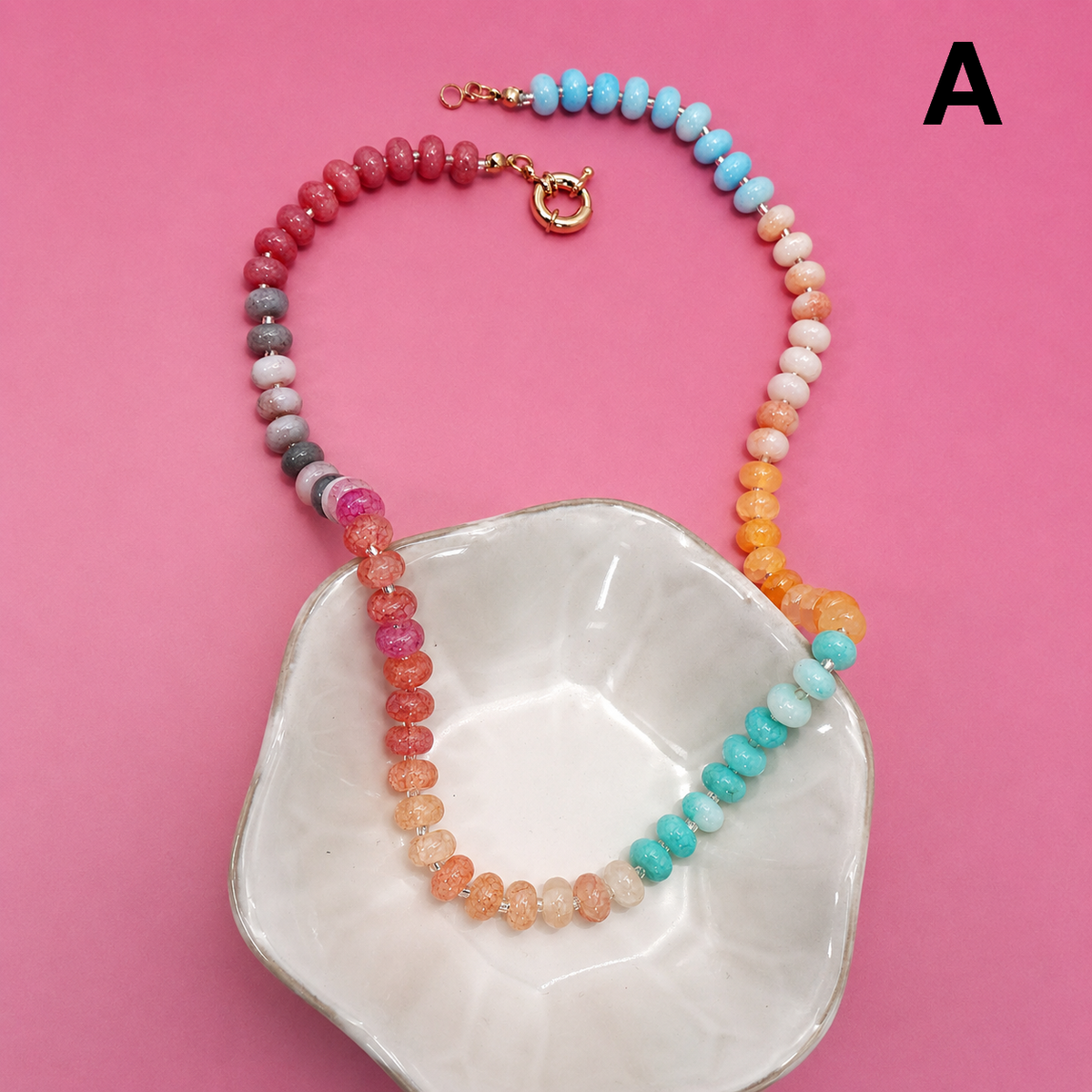 Natural Stone Semi-Precious Glass Mixed Necklace | 40NK9659: B