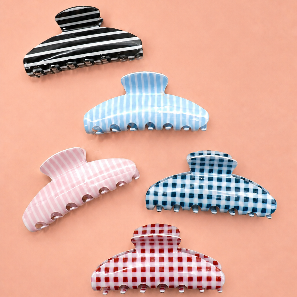 JUMBO STRIPE PLAID OVAL HAIR CLAW CLIPS | 40H1020: PLAID RED