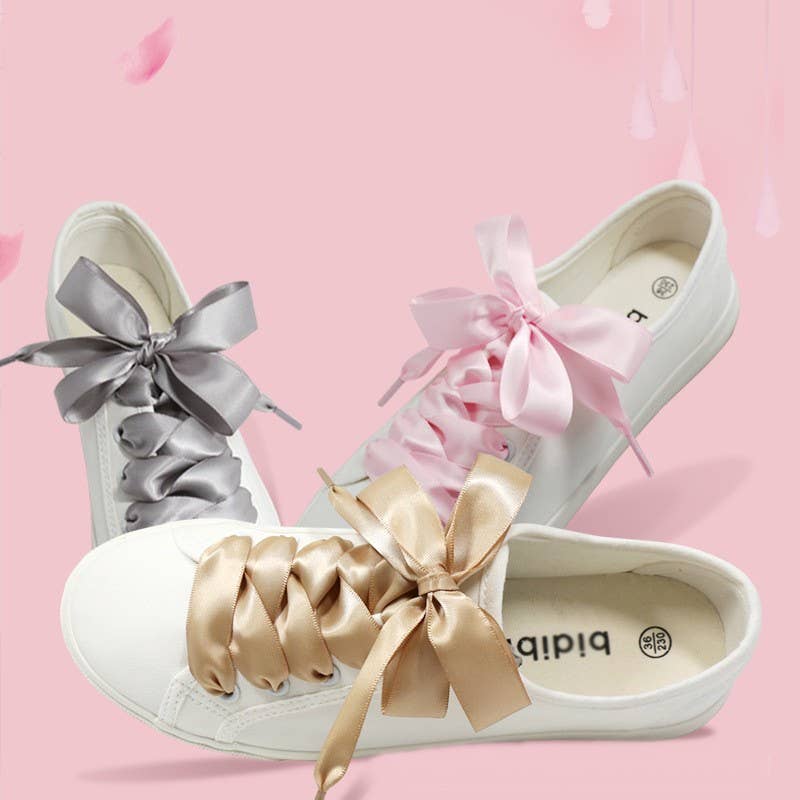 SILK SATIN RIBBON BOW PAIR SHOE LACES | 40SD108: Gold