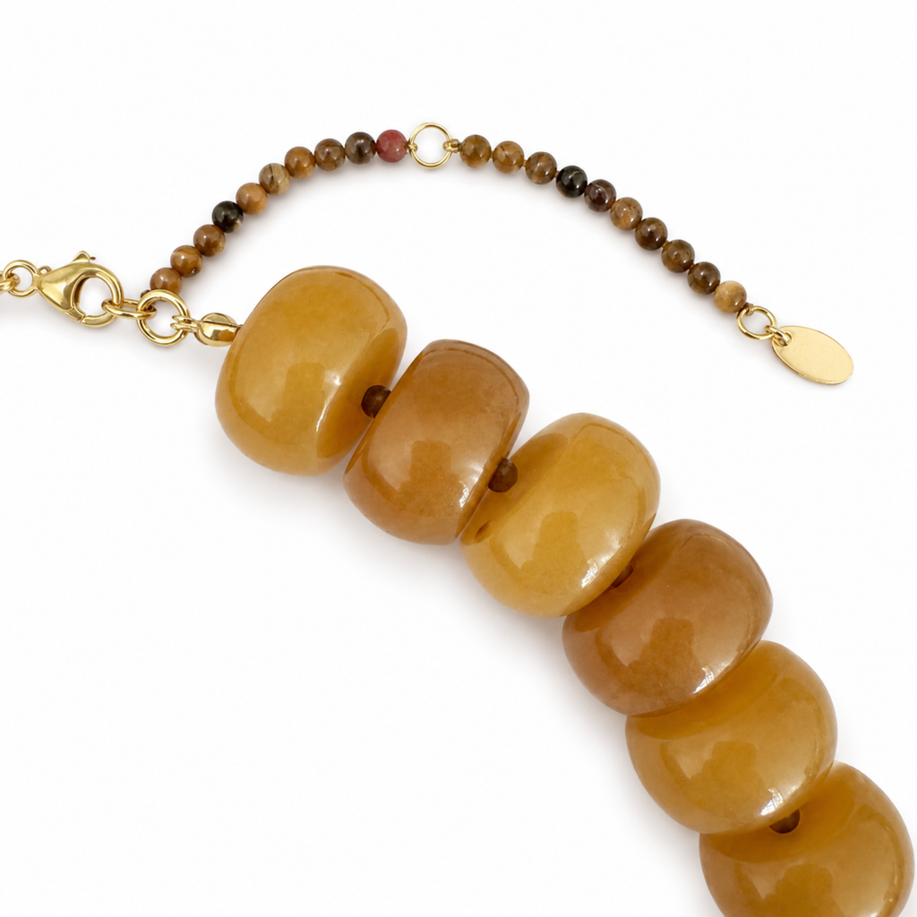 Chunky Resin & Natural Stone Bead Necklace: Honey Caramel