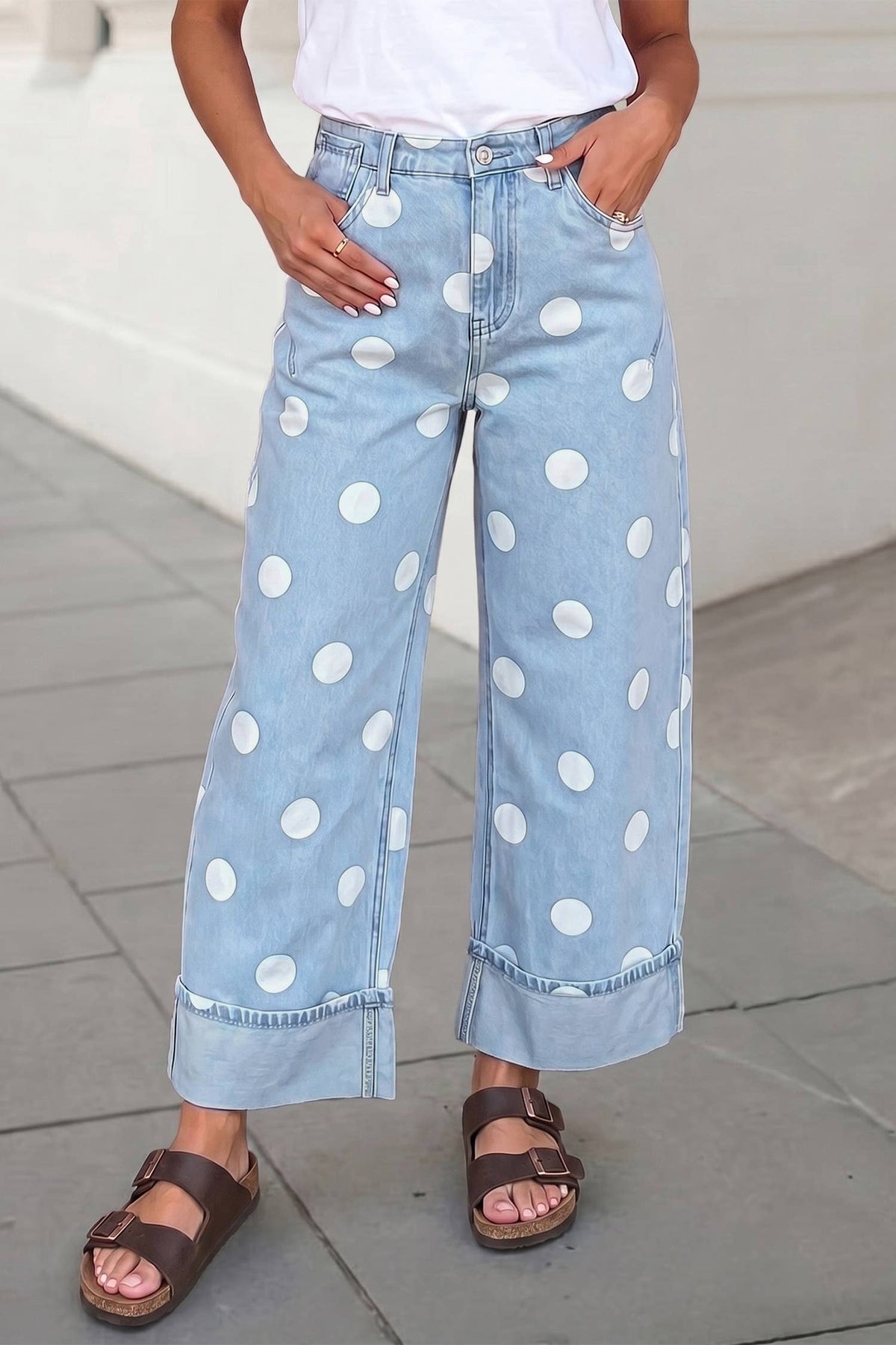 Casual Polka Dot Ankle Length Regular Jeans | 4-16: Sky Blue / 4